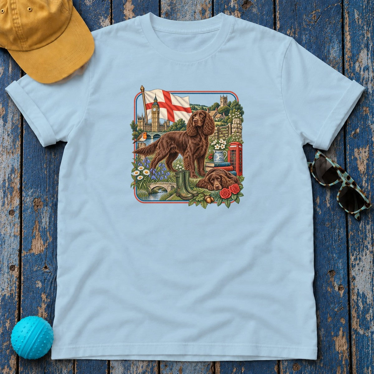 Field Spaniel England Heritage T-Shirt in Light Blue