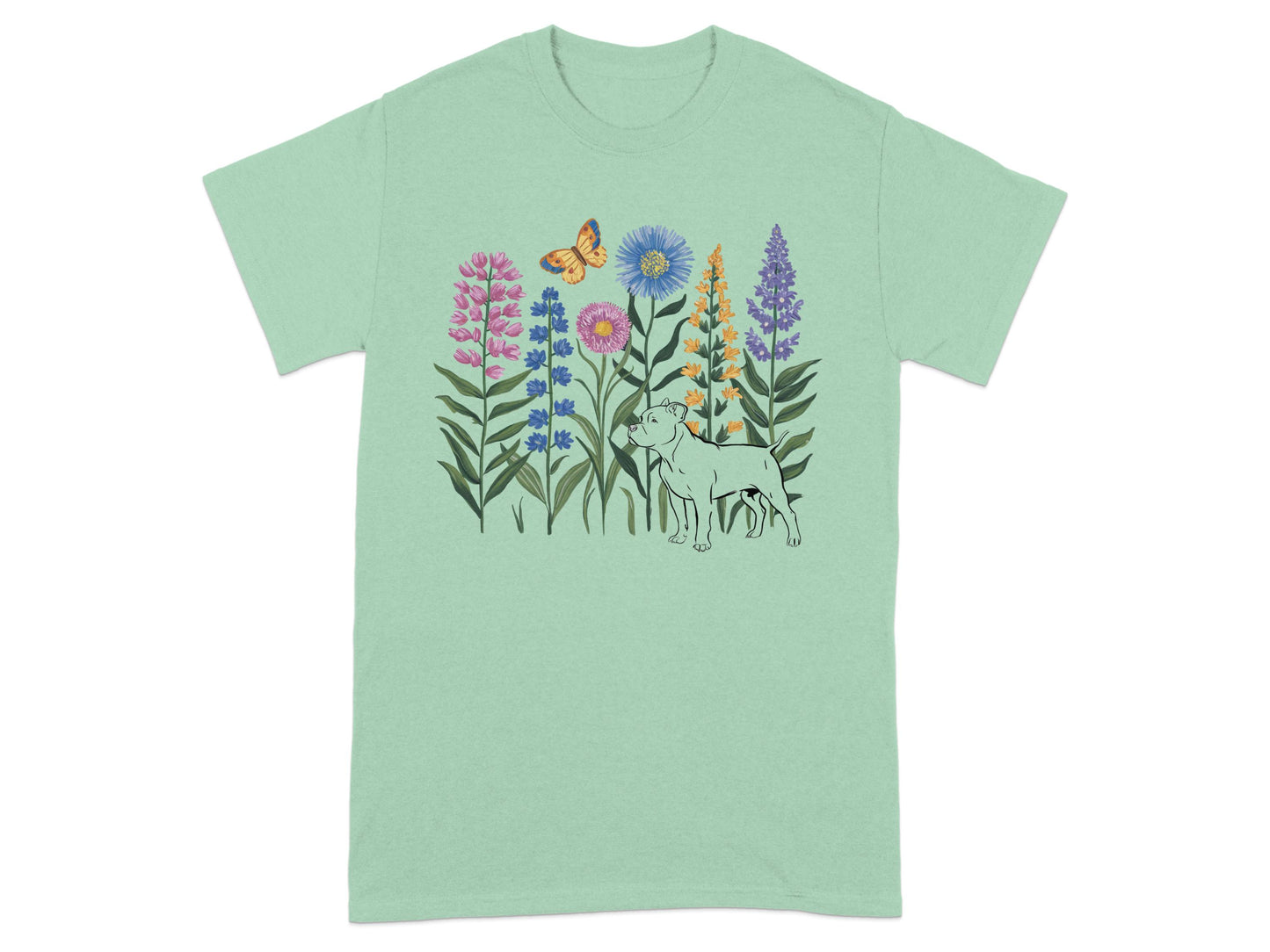 Colorful nature print T-shirt with dog product type