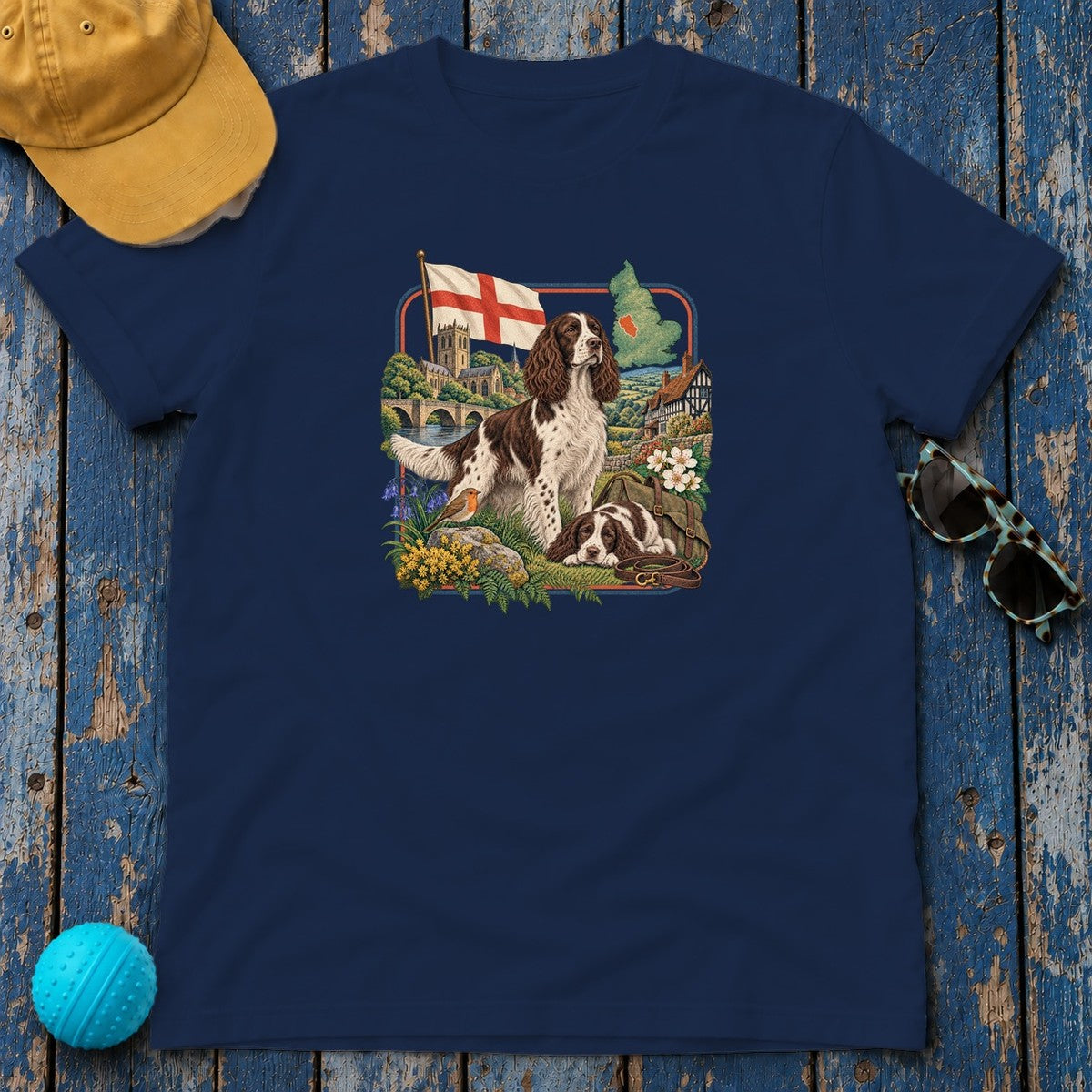 English Springer Spaniel England Heritage T-Shirt in Navy