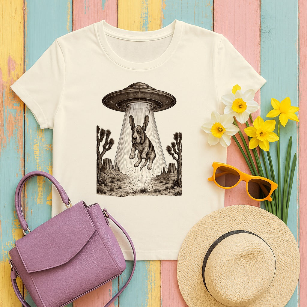 Abducted Basset Hound Odyssey T-Shirt in Natural