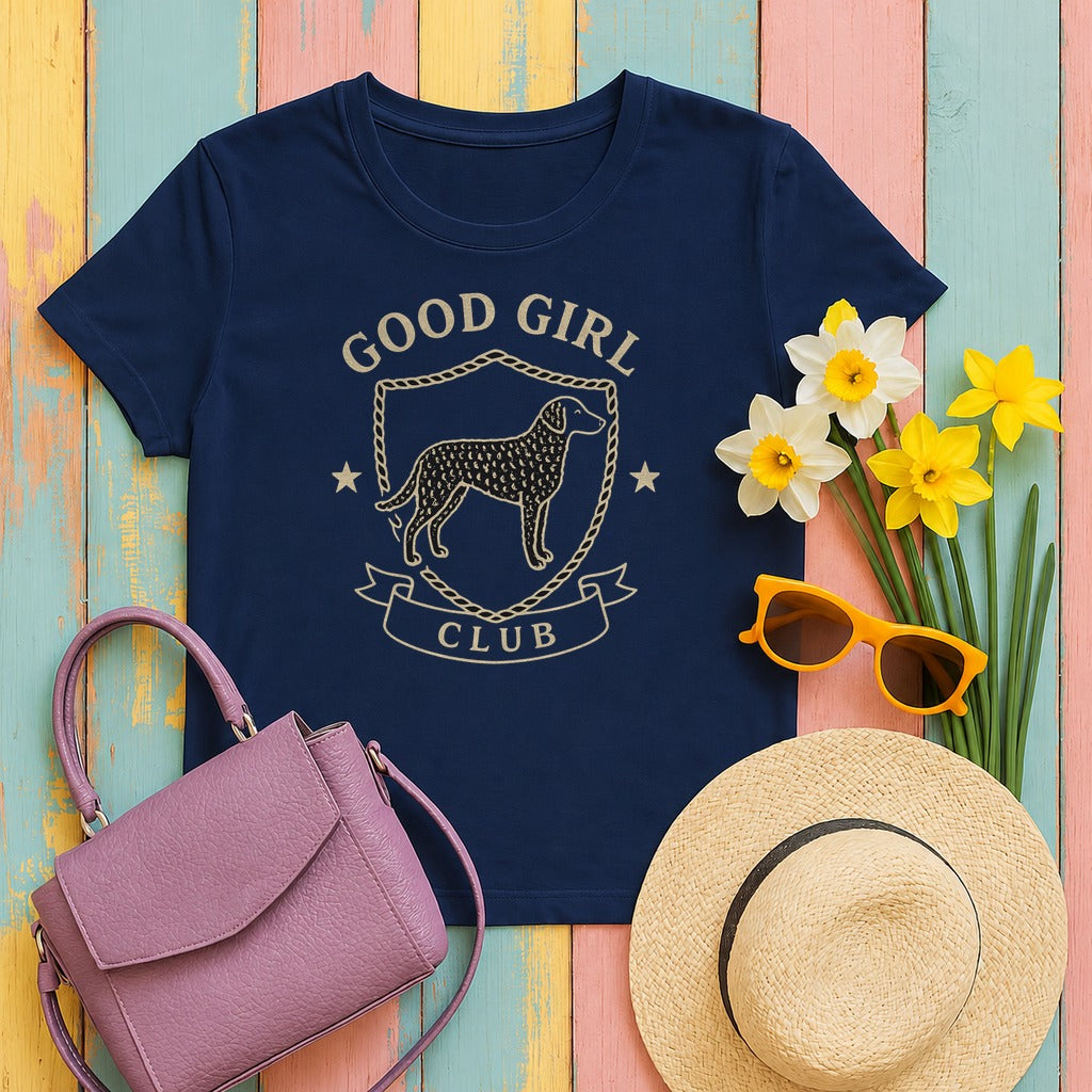 Curly-Coated Retriever Good Girl Club Tee in Navy