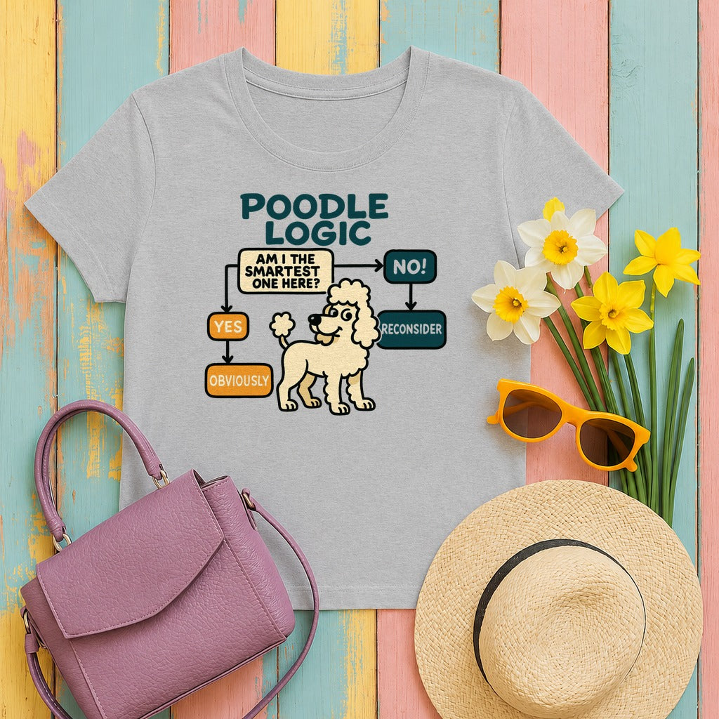 Poodle Logic: Am I the Smartest? Humor T-Shirt in Sport Grey