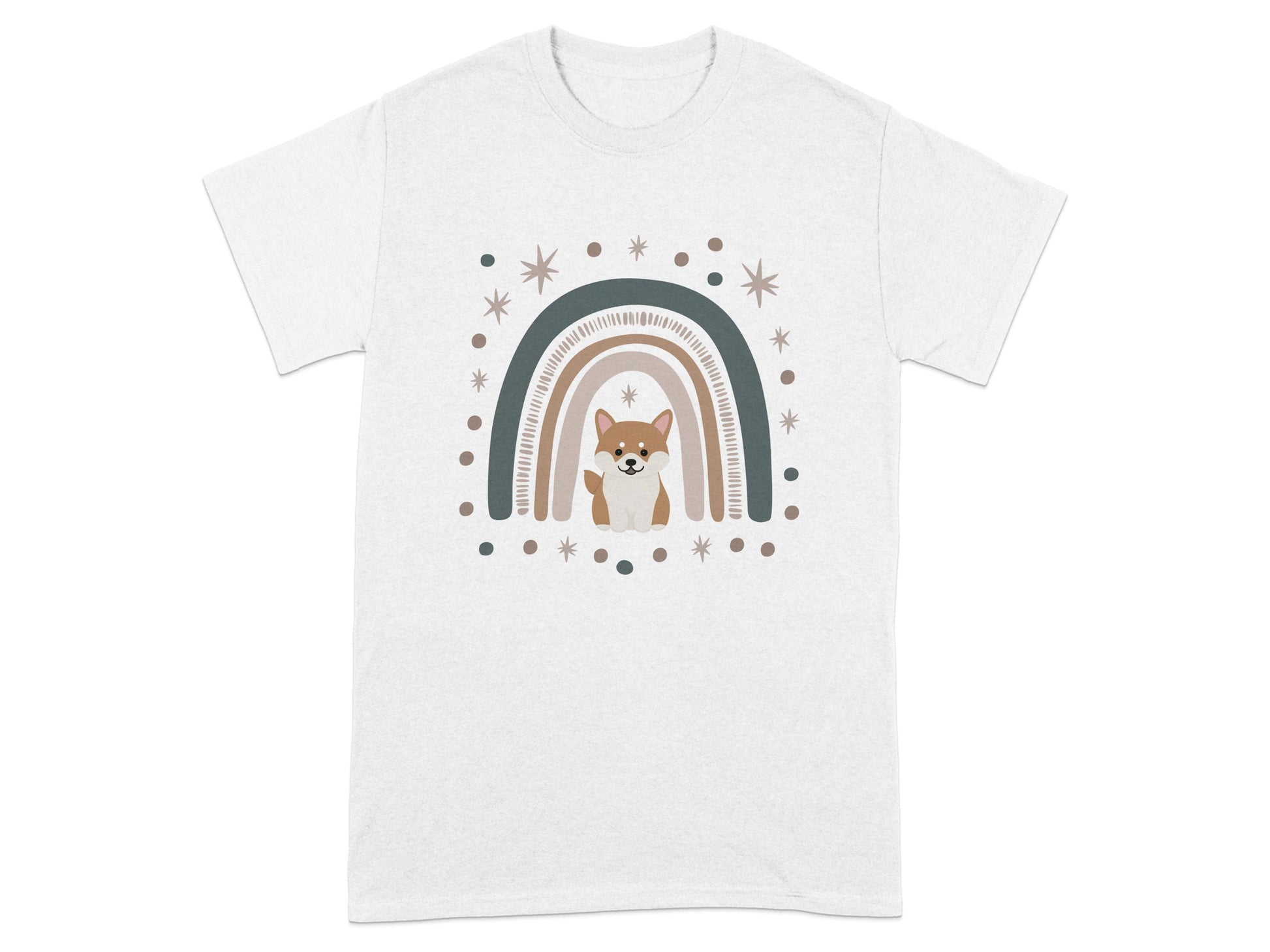 Adorable Shiba Inu with Rainbow Design on White T-shirt product