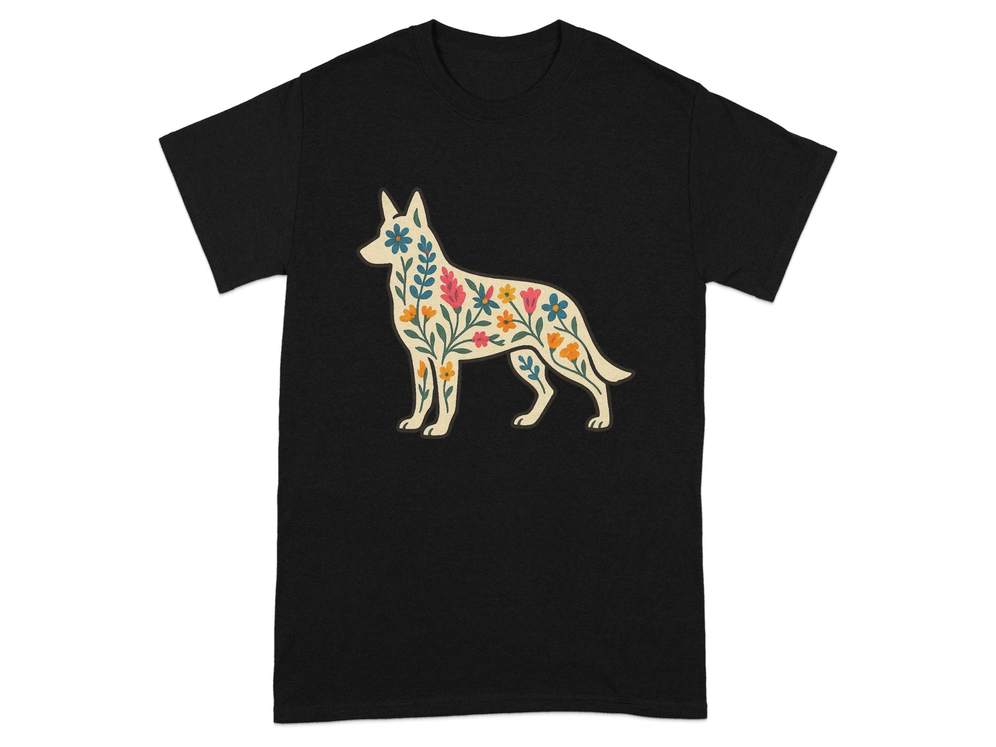 Stylish Black T-shirt with Floral Dog Design
