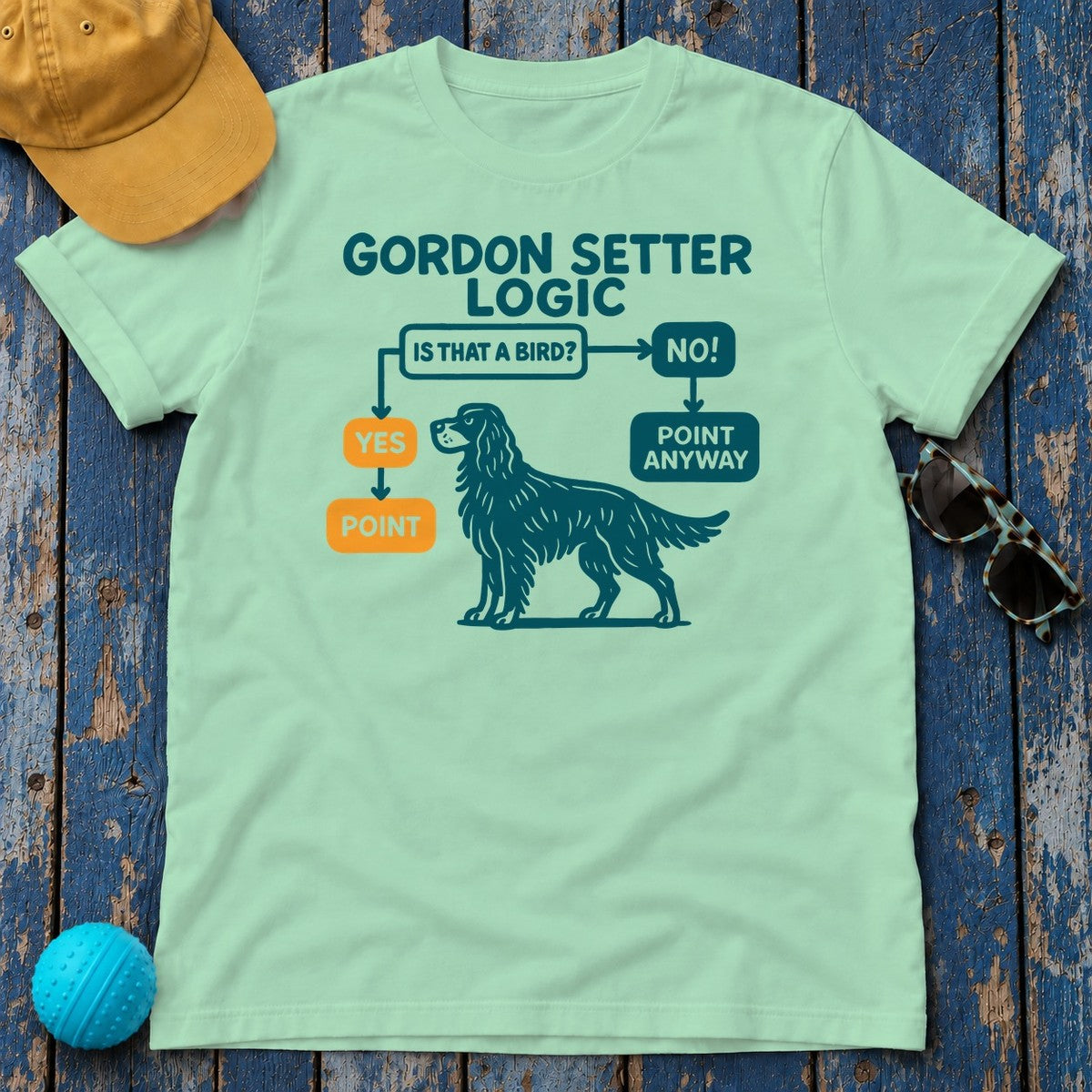 Gordon Setter Logic Flowchart T-Shirt in Mint Green
