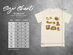 Gildan 5000 Heavy Cotton t-shirt size chart with measurements and a graphic of puppies playing with yarn.