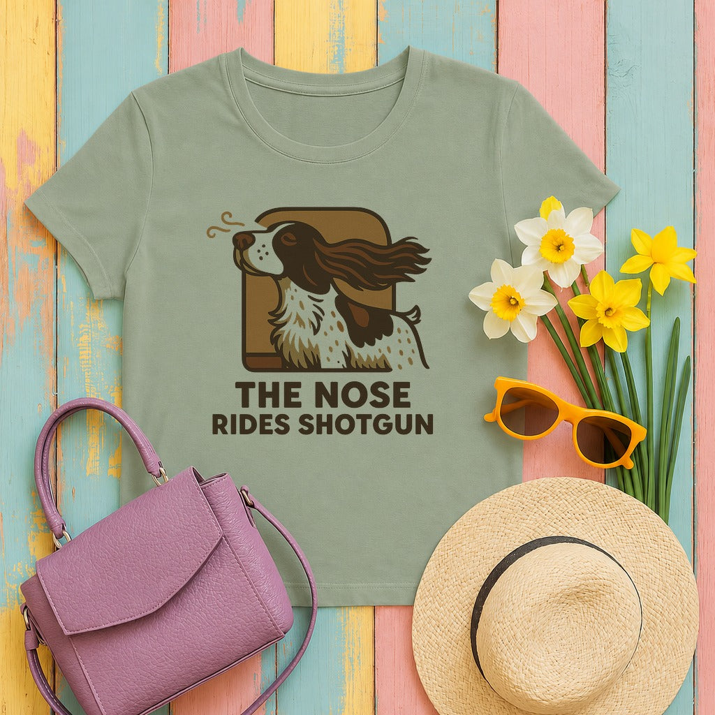 english springer spaniel nose-shotgun tee flat lay hero