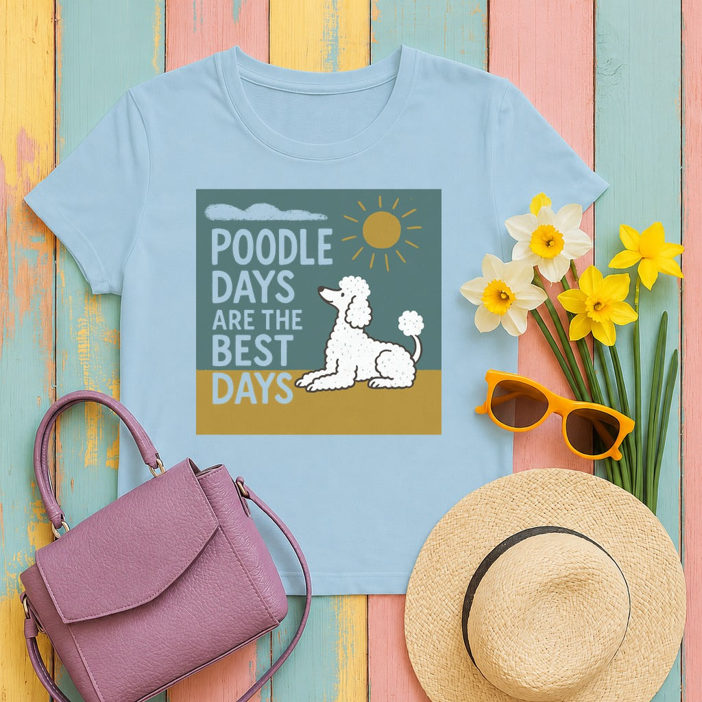 Poodle Days Whimsical Graphic T-Shirt in Light Blue