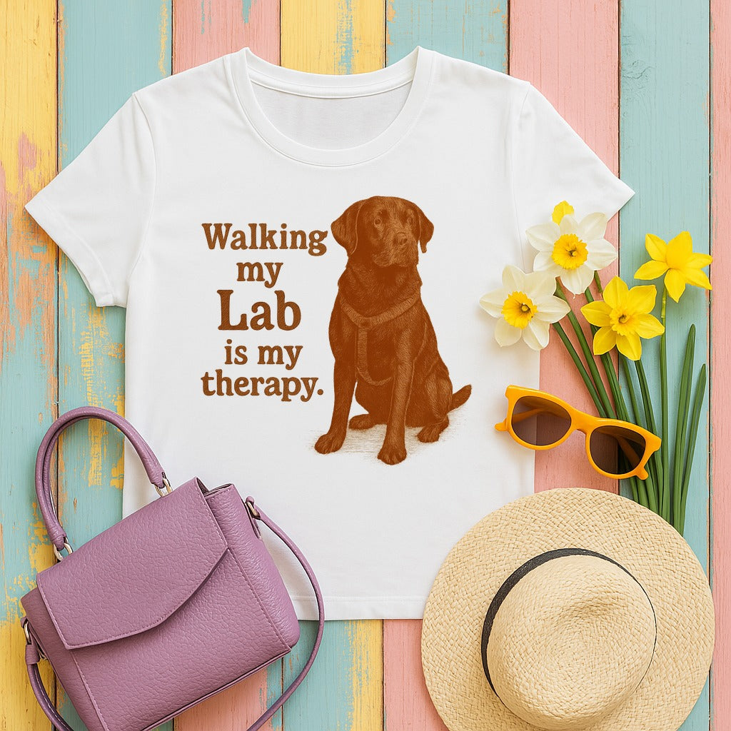 Walking My Lab Is My Therapy T-shirt in White