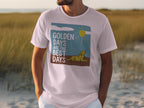 T-shirt with golden retriever and text "Golden days are the best days".