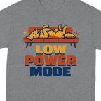 Grey t-shirt with a dog lounging on a couch and "LOW POWER MODE" text.