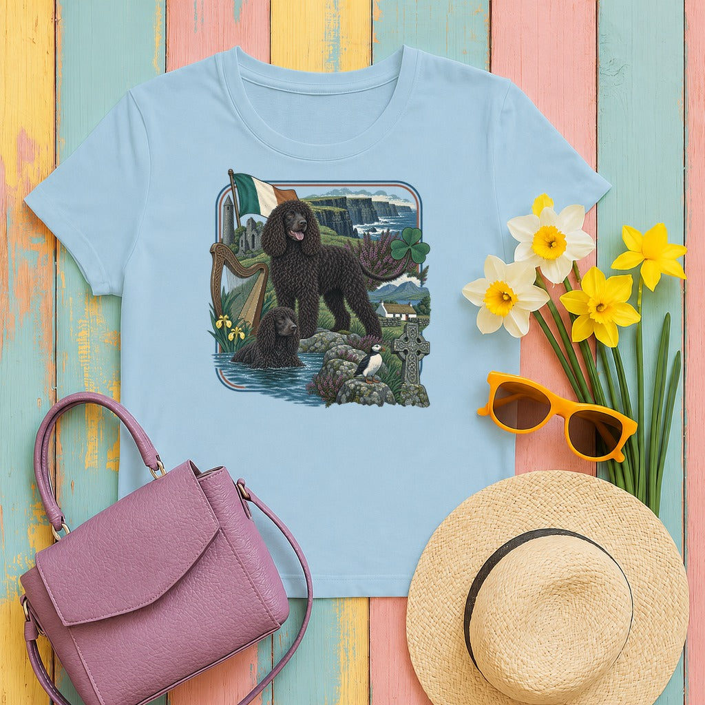 Irish Water Spaniel Ireland Heritage tee, Light Blue