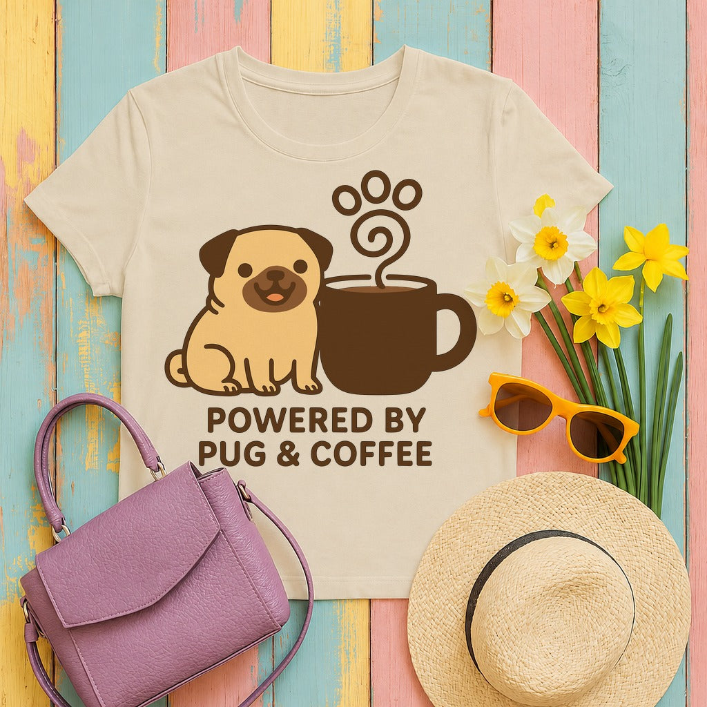 Powered By Pug & Coffee T-Shirt in Sand