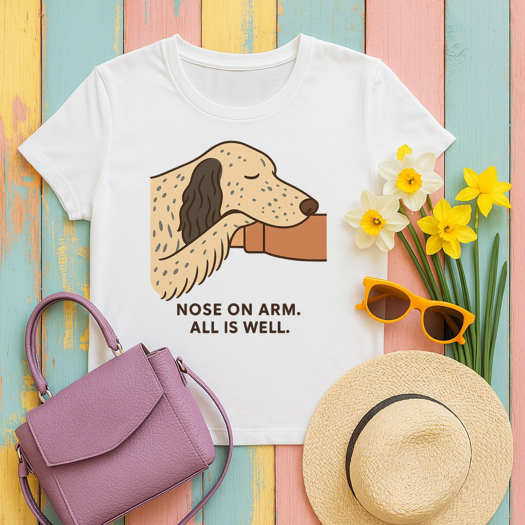 English Setter Nose on Arm Tee in White