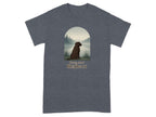 Brown dog sits by water with text "Paws And Reflect" below.