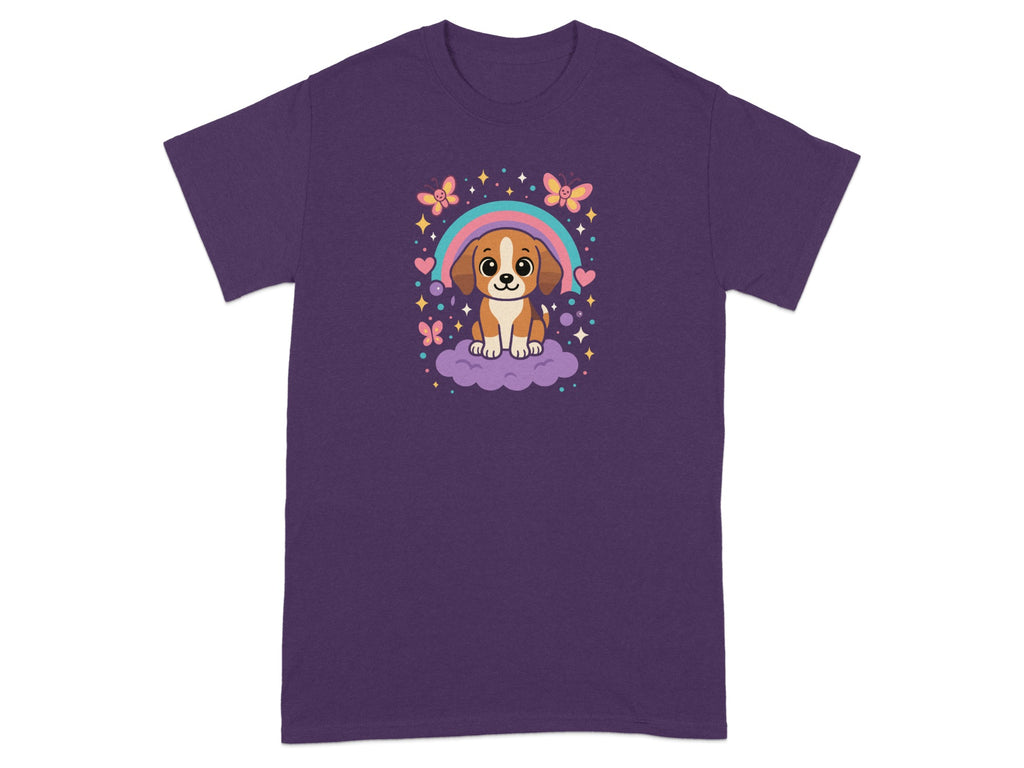Cute Puppy Under Rainbow with Butterflies Shirt