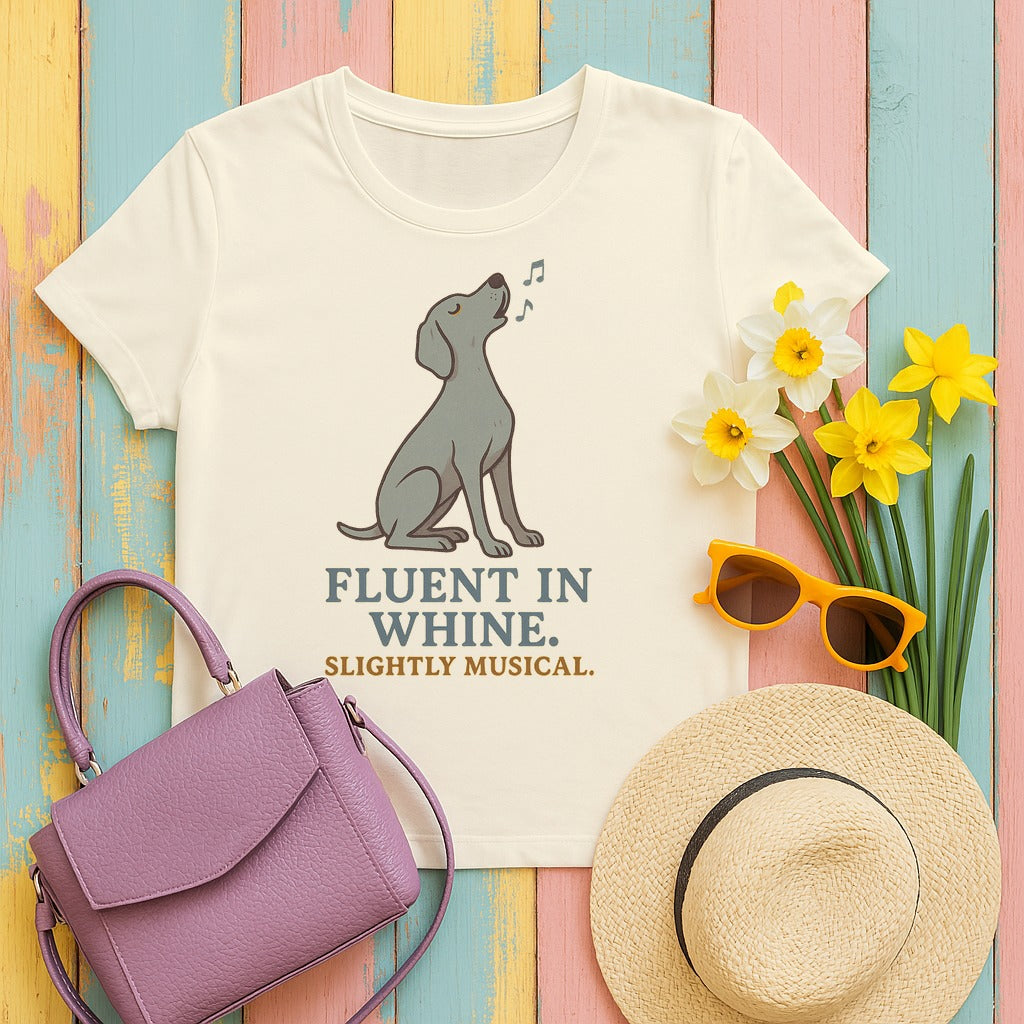 Weimaraner Fluent in Whine Tee in Natural