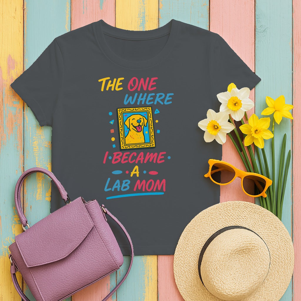 The One Where I Became A Lab Mom T-Shirt in Charcoal