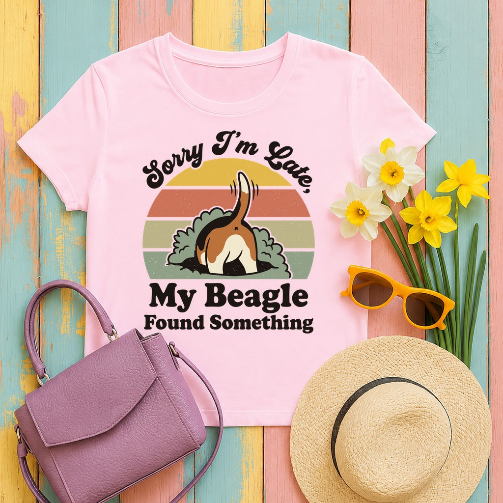 Sorry I'm Late Beagle T-Shirt in Light Pink