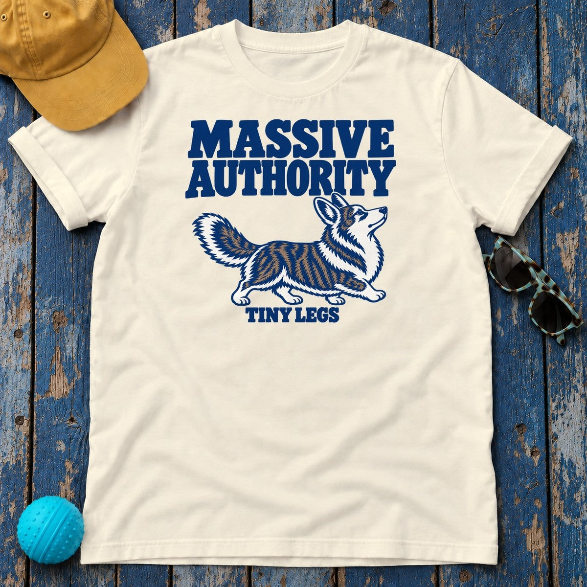 Massive Authority Tiny Legs Corgi On Patrol T-Shirt in Natural