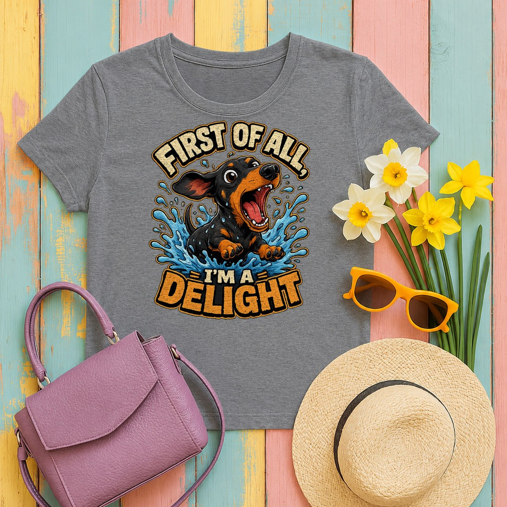 The Delightful Dachshund Splash T-Shirt in Graphite Heather