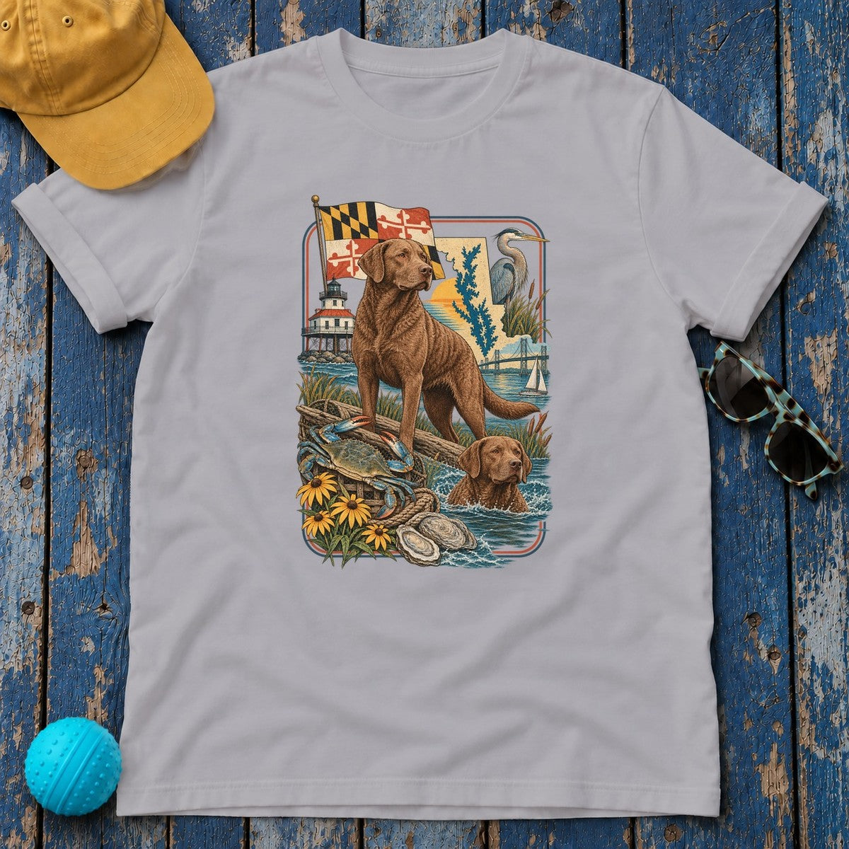 Chesapeake Bay Retriever Maryland Heritage T-Shirt in Athletic Heather