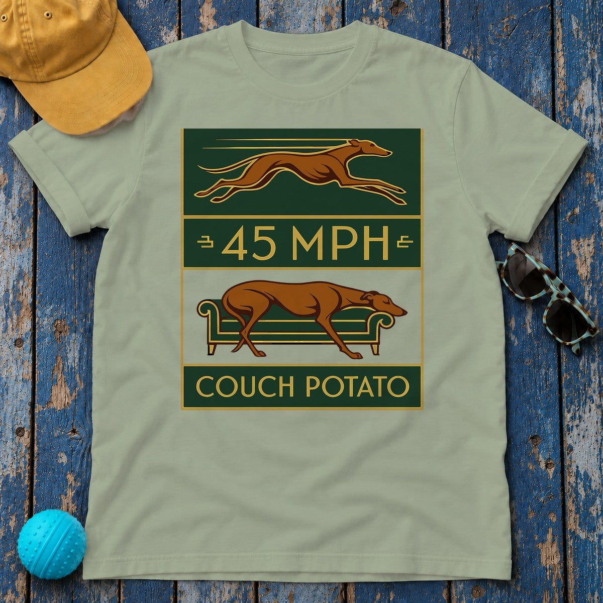 Greyhound 45 MPH Couch Potato Tee in Sage