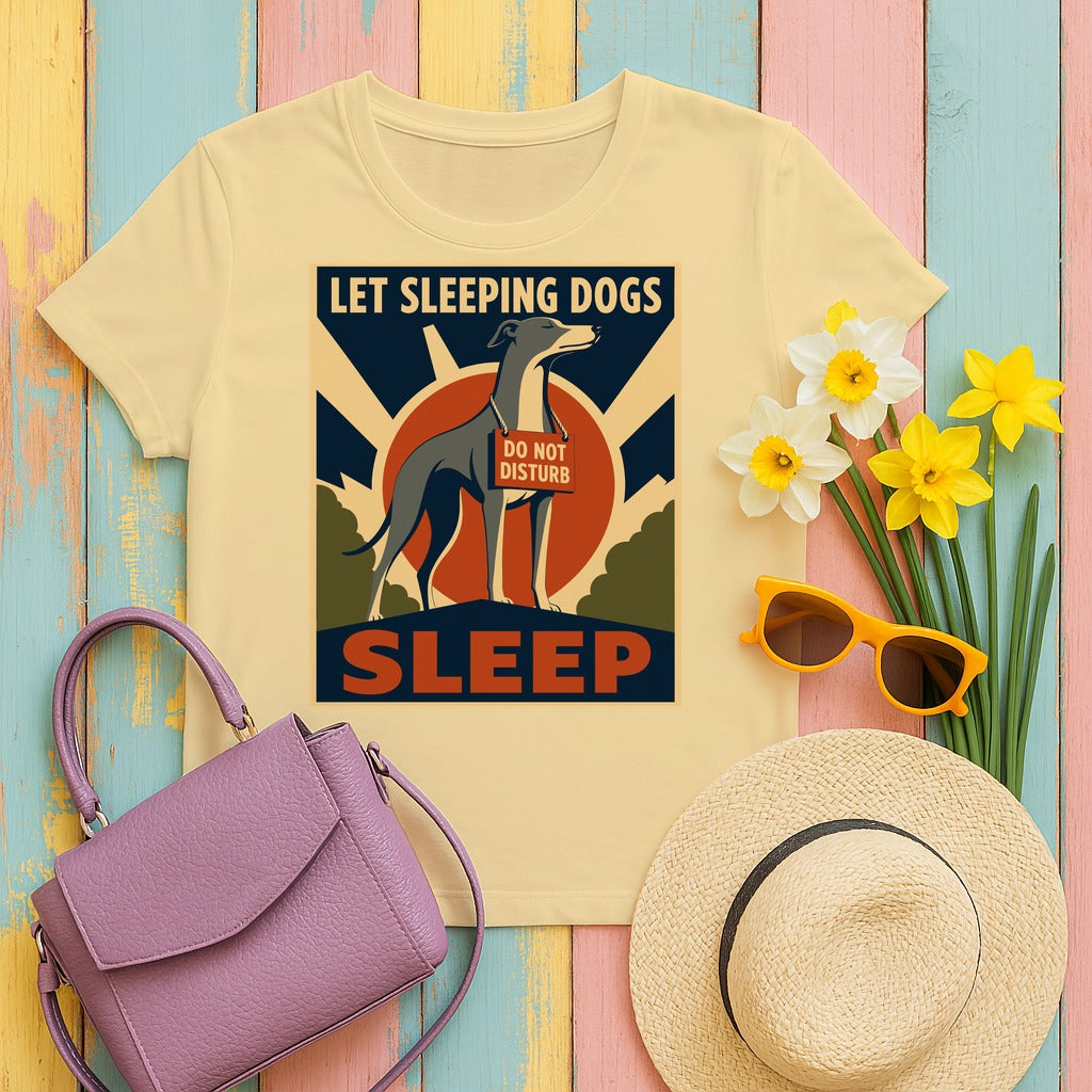 Retro Sleeping Greyhound Graphic T-Shirt in Yellow Haze