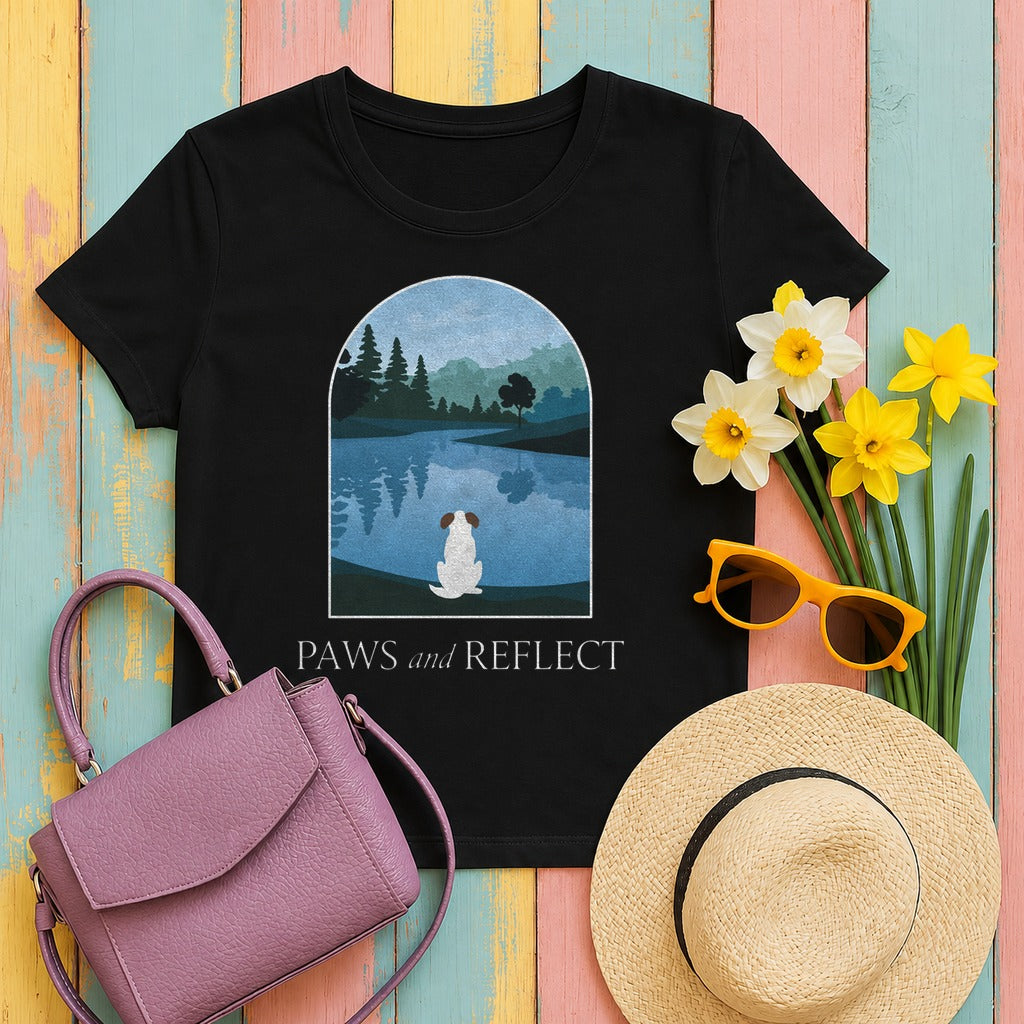 Paws and Reflect White Dog T-Shirt in Black
