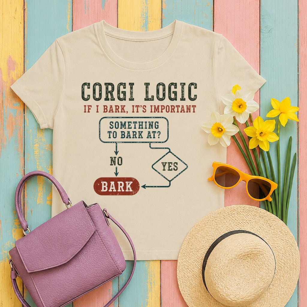 Corgi Logic: If I Bark, It's Important T-Shirt in Sand
