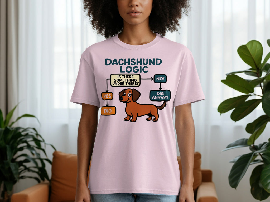Dachshund Logic flowchart with a dachshund, "yes," and "dig" boxes.