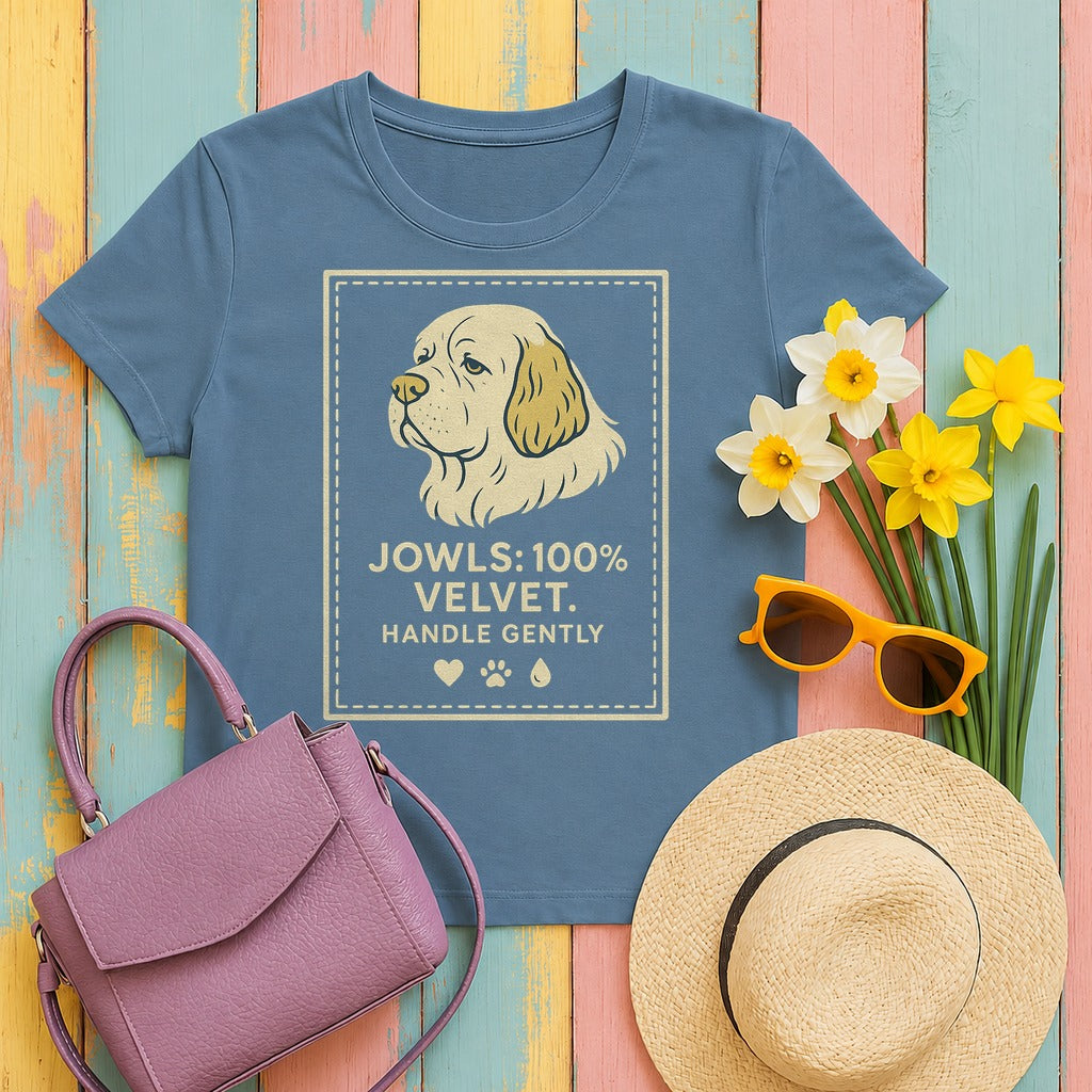 Clumber Jowls 100% Velvet Tee in Steel Blue