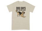 Beige t-shirt with "DOG DAYS ARE THE BEST DAYS" text and German Shepherd illustration.