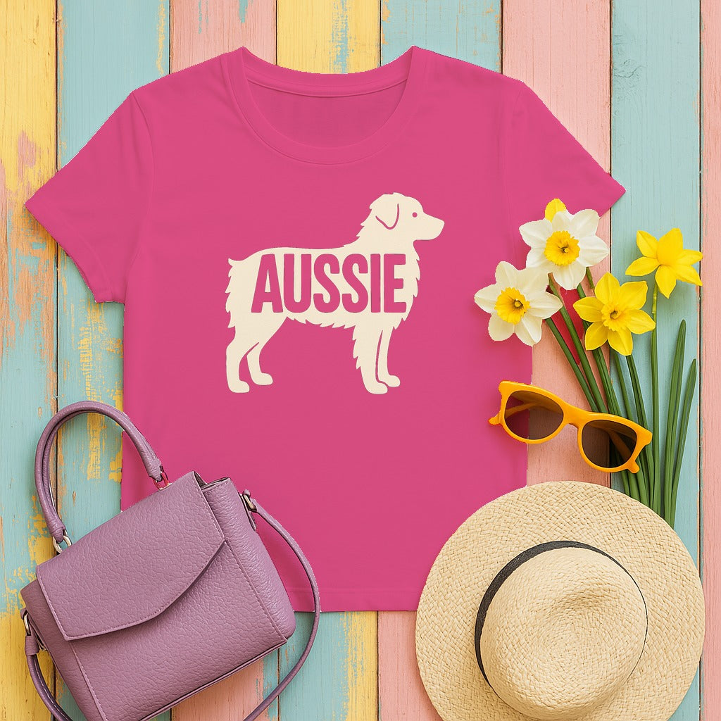 Australian Shepherd Silhouette 'Aussie' T-Shirt in Heliconia