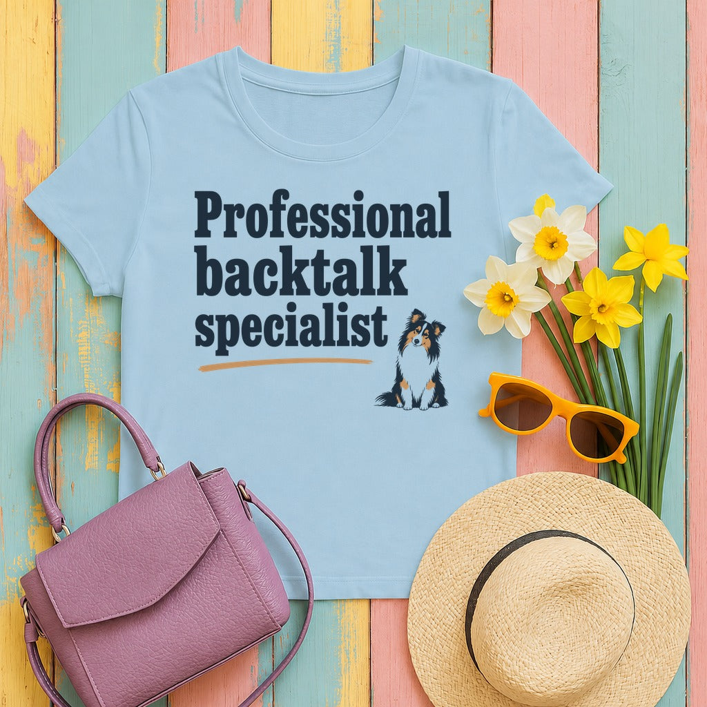 Professional Backtalk Specialist Sheltie T-Shirt in Light Blue
