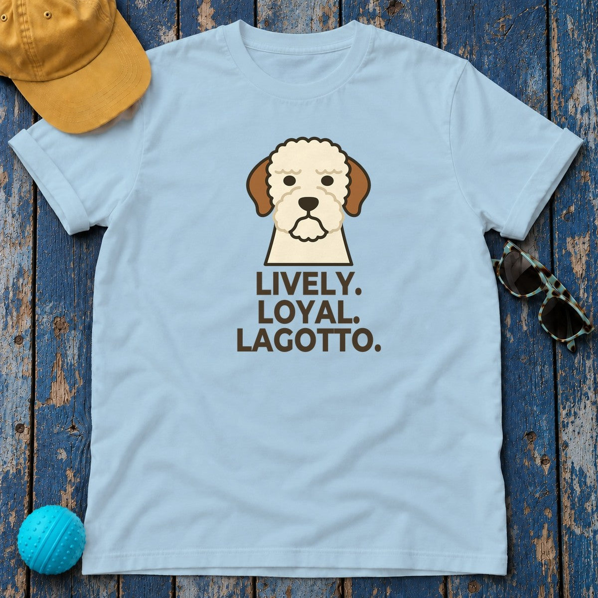 Lively. Loyal. Lagotto. Lagotto Romagnolo T-Shirt in Light Blue