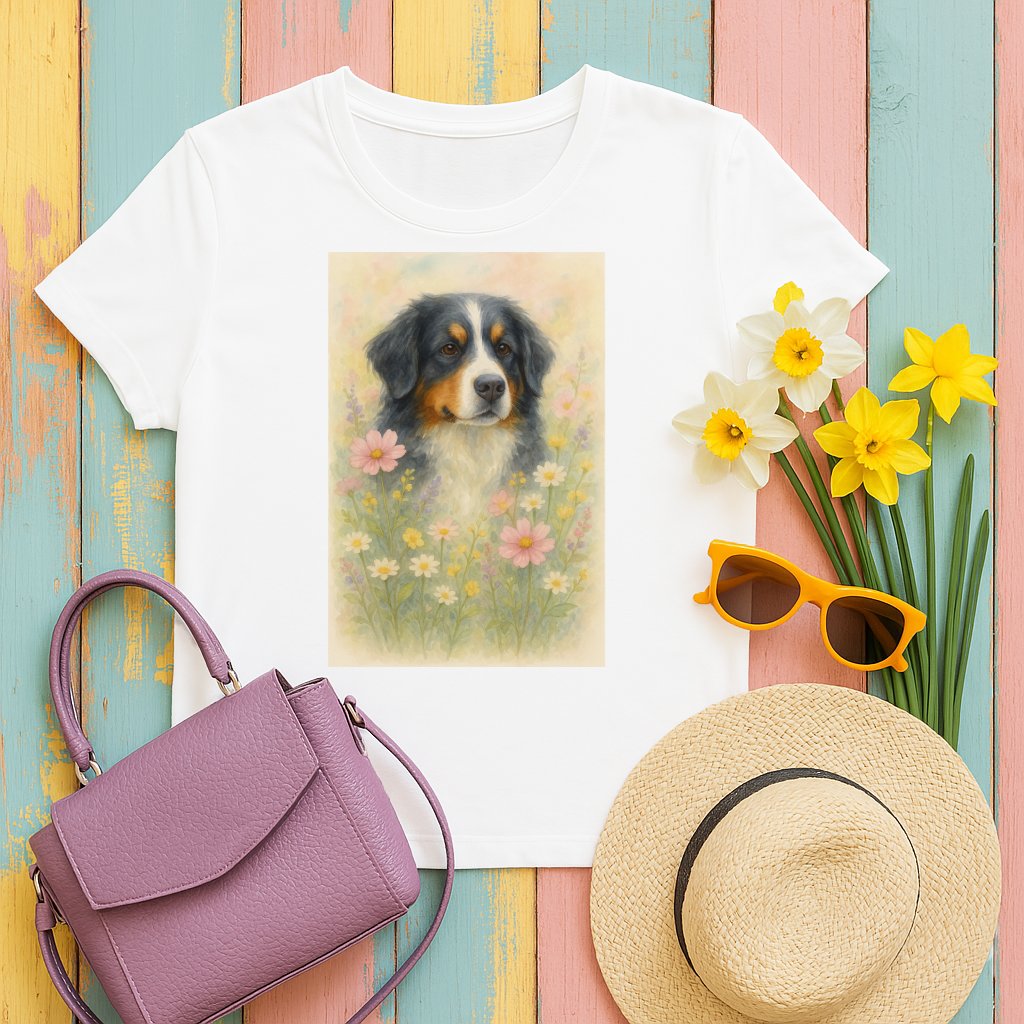 Bernese Mountain Dog Flowers Printed T-shirt product