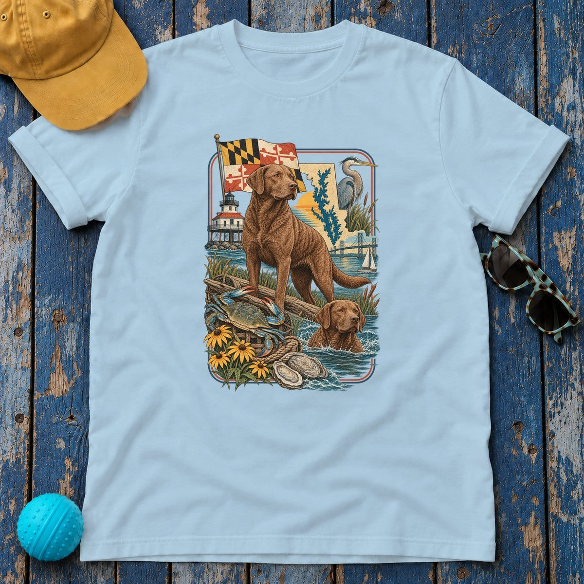Chesapeake Bay Retriever Maryland Heritage T-Shirt in Light Blue