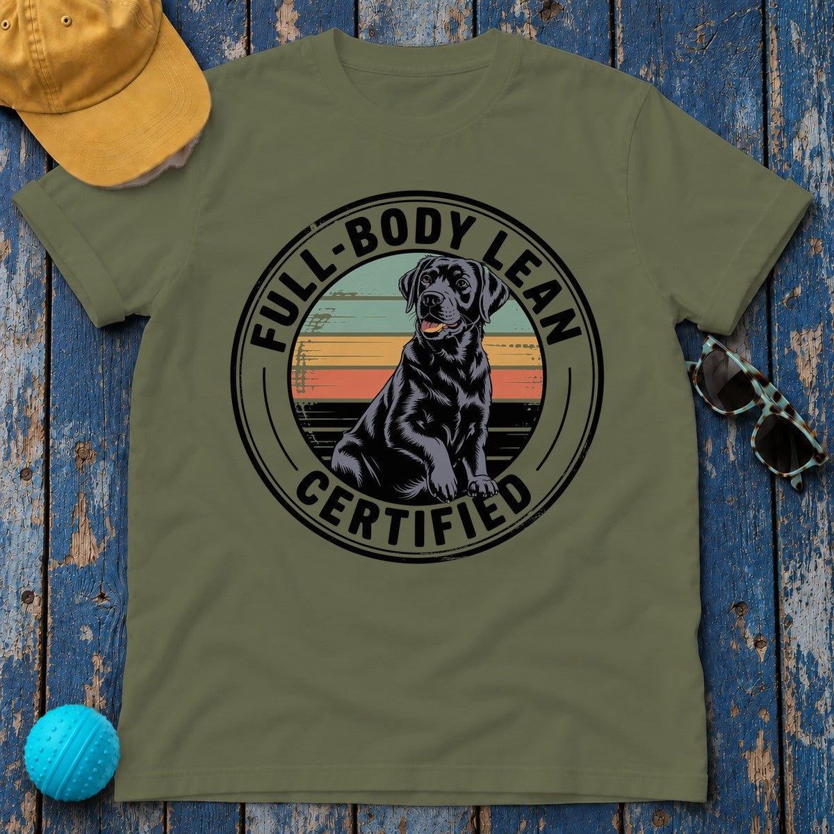 Full-Body Lean Certified Black Labrador T-Shirt in Military Green
