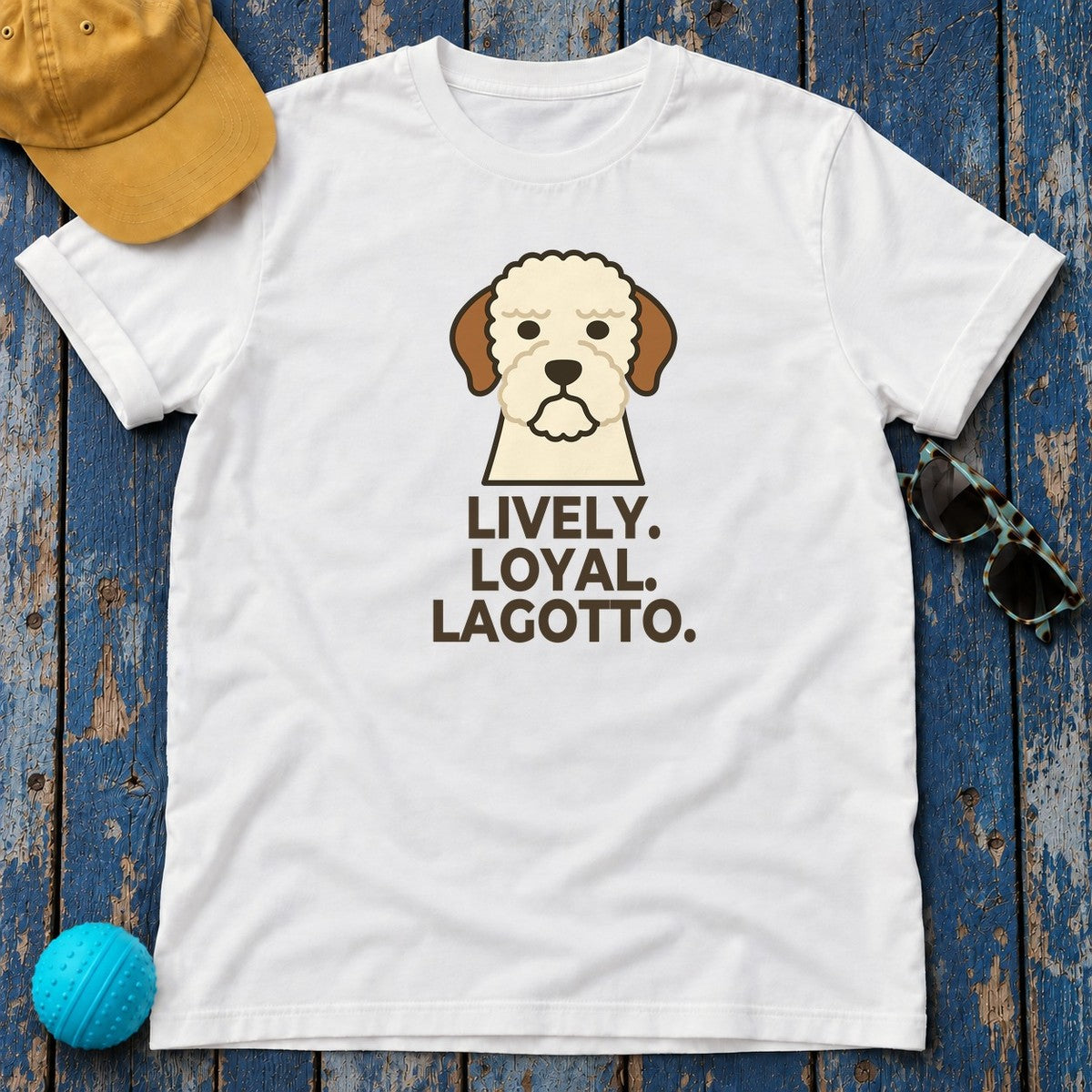 Lively. Loyal. Lagotto. Lagotto Romagnolo T-Shirt in White