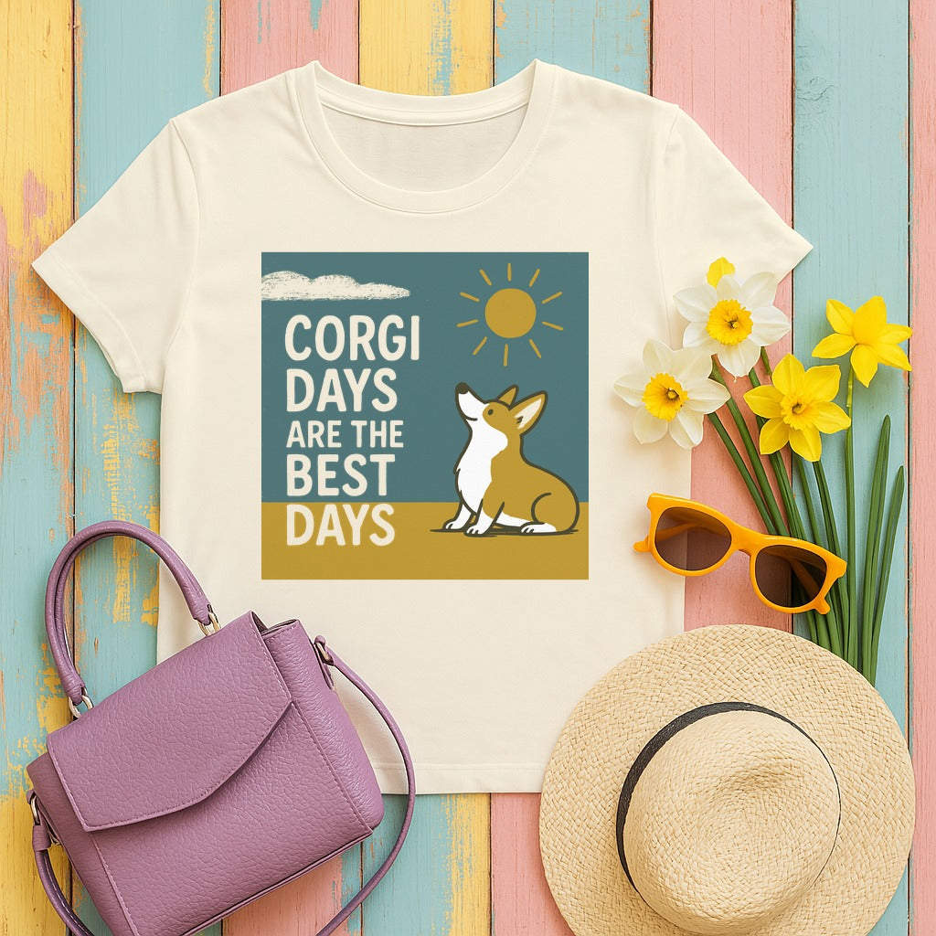 Whimsical Corgi Days Graphic T-Shirt in Natural