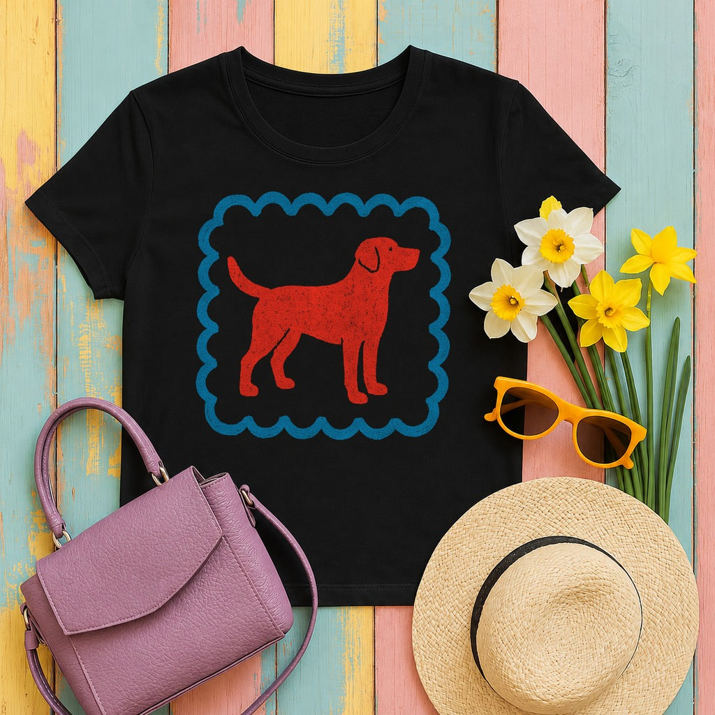 Cute Labrador Retriever Drawing With Border Style Frame Artistic T-Shirt in Black
