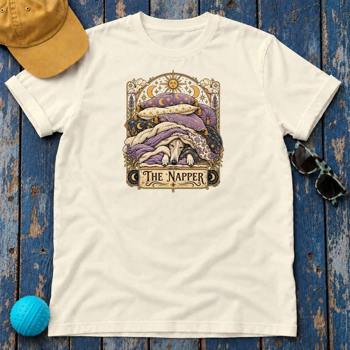 The Napper Greyhound T-Shirt in Natural - flat lay