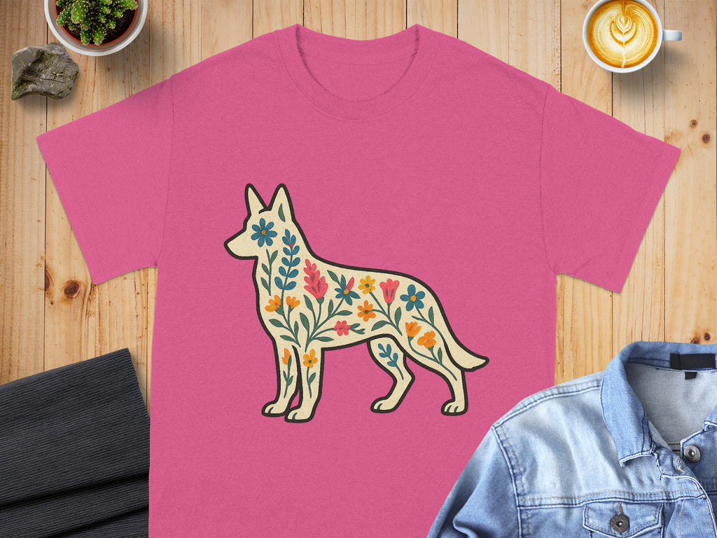 Floral German Shepherd Dog Graphic T-Shirt