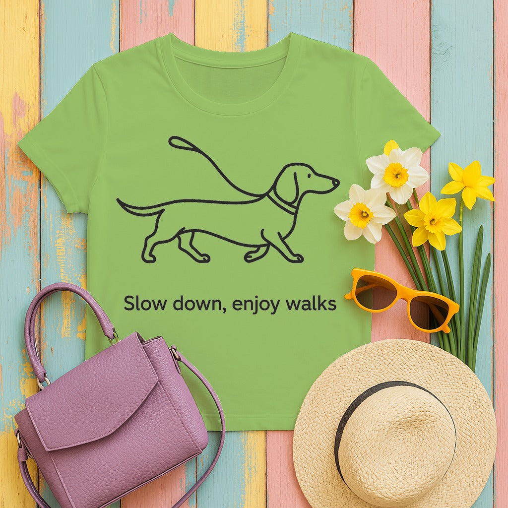 Dachshund Stroll Minimalist T-Shirt in Lime