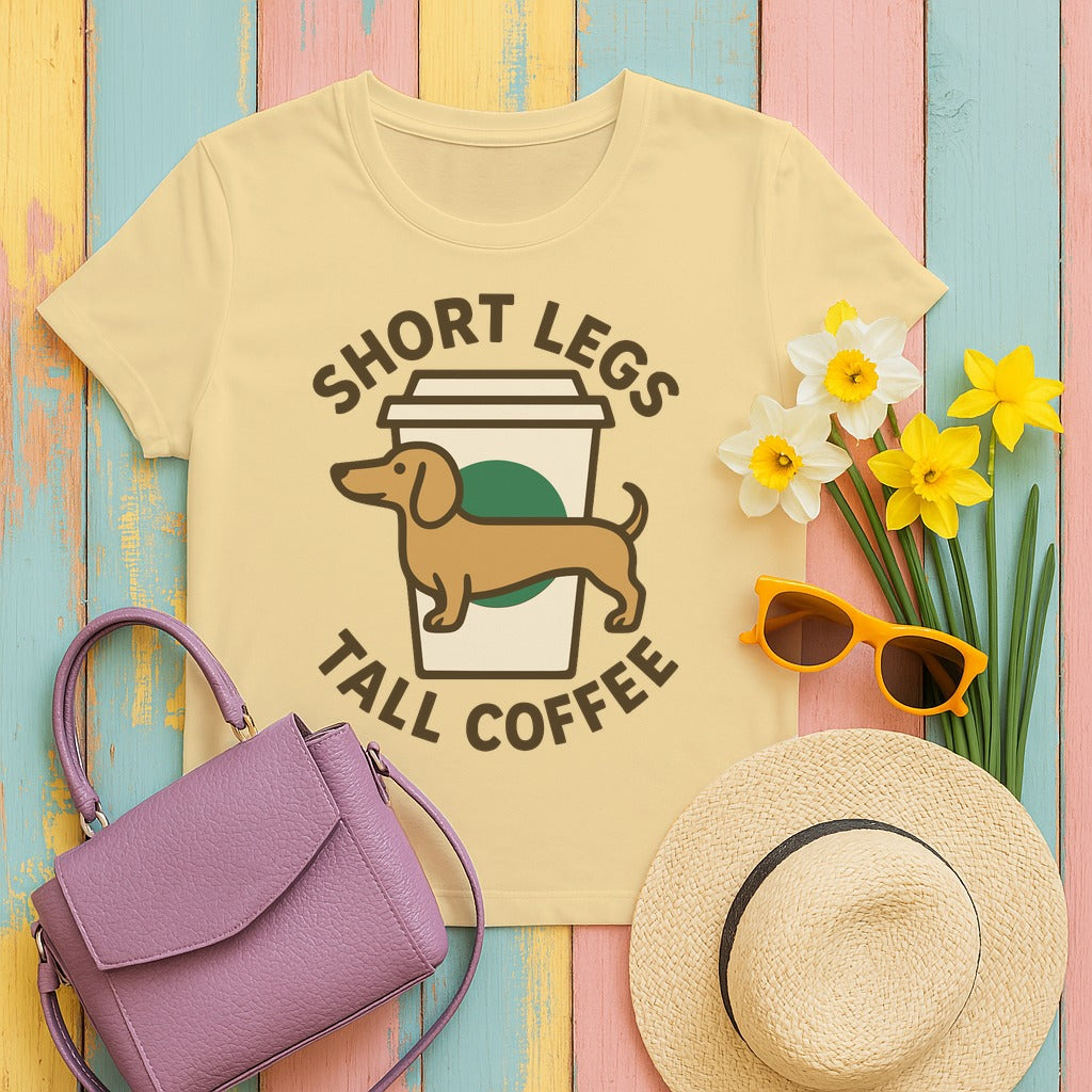 Short Legs Tall Coffee Dachshund T-Shirt in Yellow Haze
