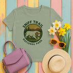clumber spaniel sniff-trail-park tee flat lay hero