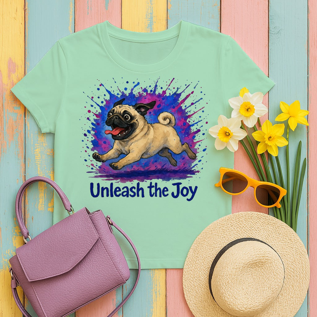 Joyful Pug Splash T-Shirt in Mint Green