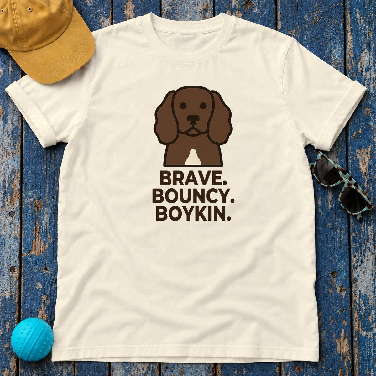Brave. Bouncy. Boykin. Boykin Spaniel T-Shirt in Natural