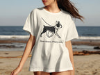 White t-shirt with black Boston Terrier graphic and text "Slow down, enjoy walks".